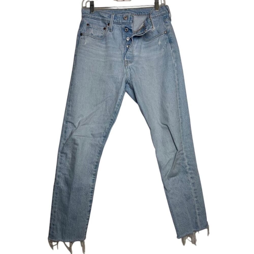 Levis 501 Skinny Jeans Button fly 28S Light Wash Distressed High Rise Frayed Hem